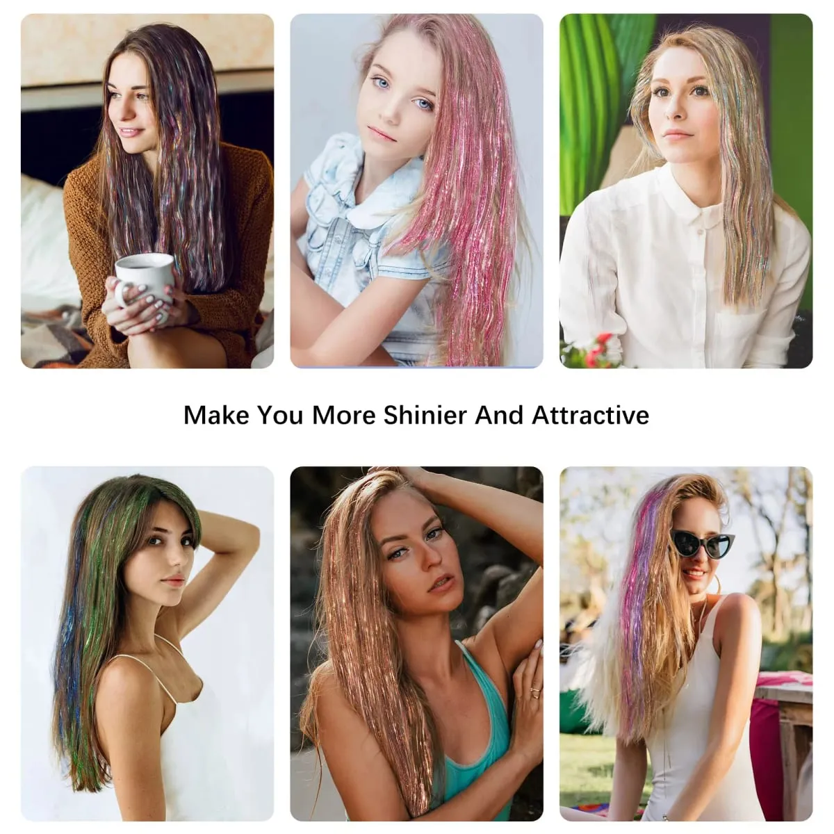 Sparkle Shiny synthetic Hair Tinsel Hair Extensions Dazzles Women Hippie for Braiding Headdress Hair Braiding Tools Long 120cm — image 7