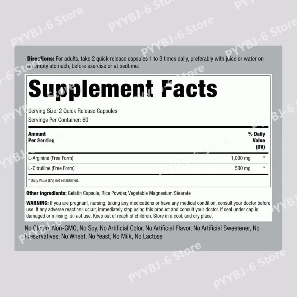 L-Arginine L-Citrulline Capsules 1000mg/500mg Free Form Amino Acid Supplement for Fitness Support & Active Lifestyle 120 Ct — image 3