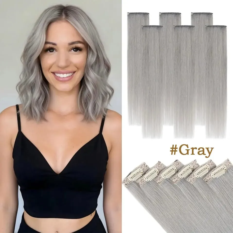6 Pcs Clip In Human Hair Extensions Single Clip Ins Short Hair Extensions Seamless Straight Highlight Hairpieces for Women — image 21