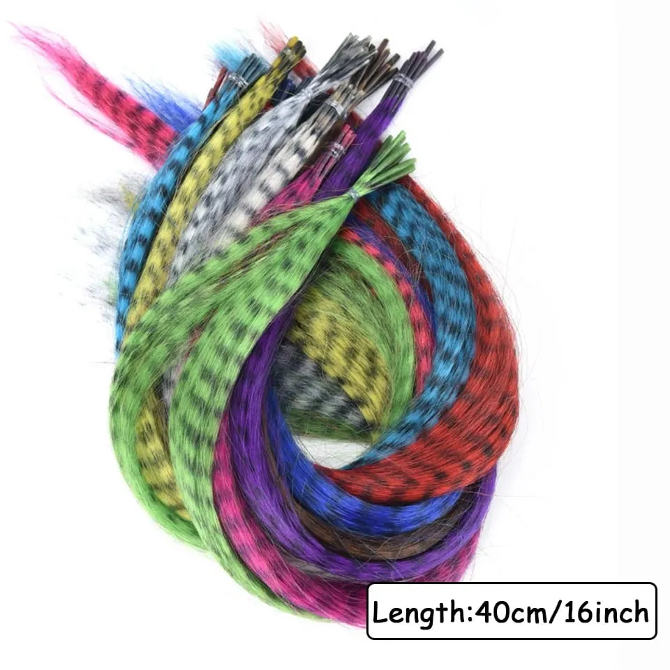 Synthetic Colored Feather Hair Extensions 16Inch Blue Purple For Women Zebra Line Feather Hairpiece For Women New Year Carnival — image 4