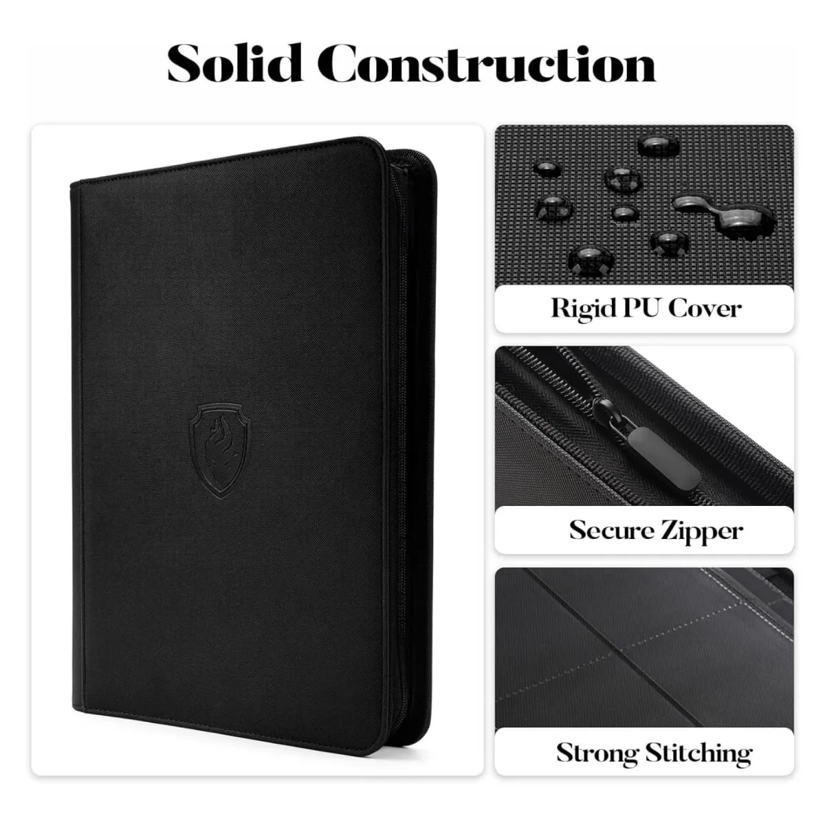 9 Pocket Trading Card Binder PU Cover Zipper Card Collection Album Sturdy 360 Side-Loading Card Folder Holder for Game Cards