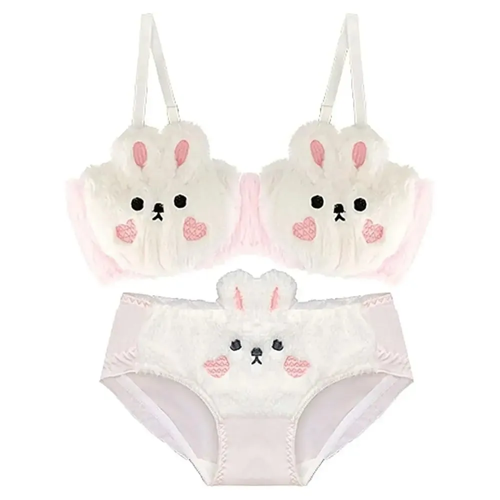 New Design Gathered Padded Bra and Panty Set Warm Adorable Lingerie Underwear Brief Cotton Polyester Fuzzy Lingerie — image 3