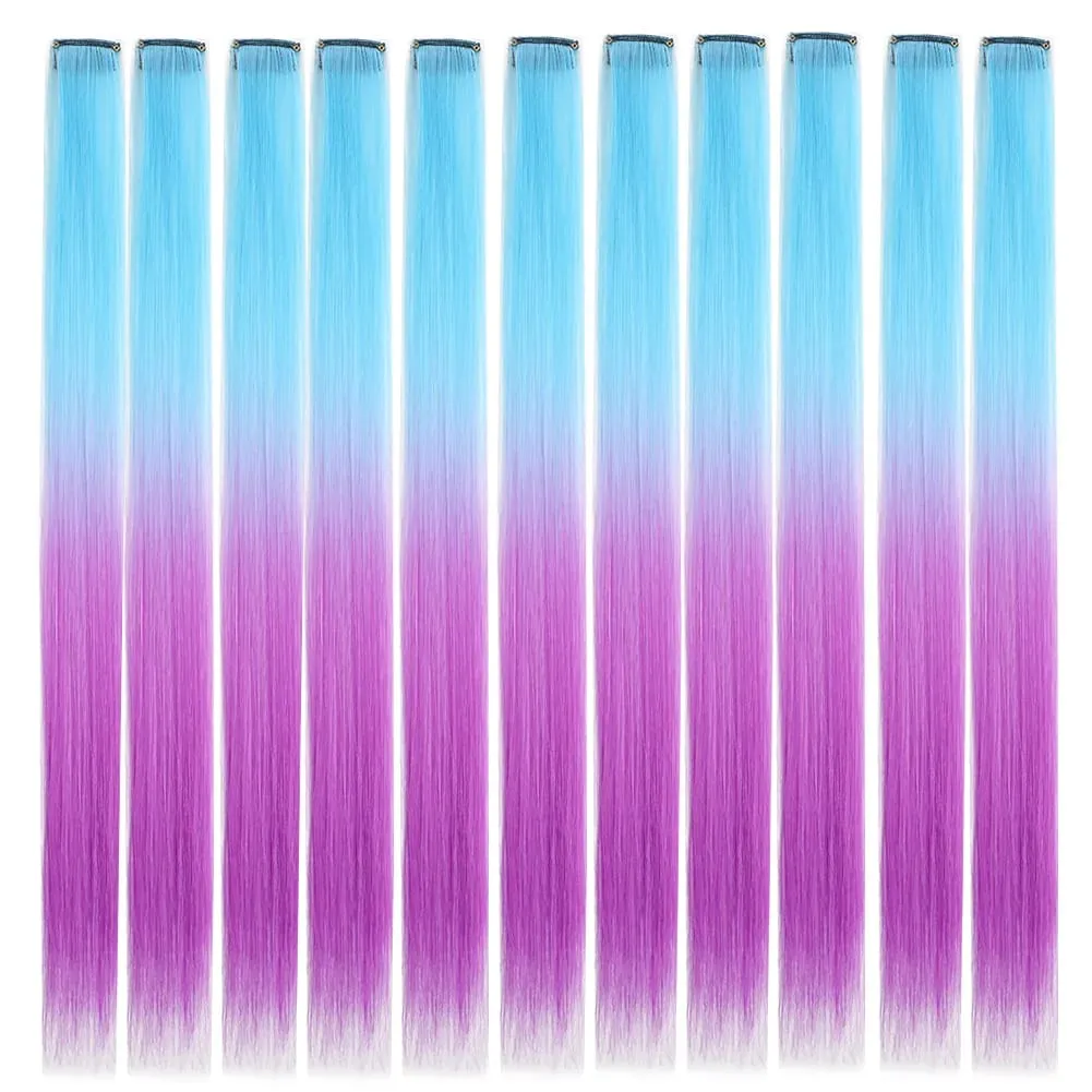 10pcs Colored Party Highlights Clip in Hair Extensions for Girls 18 inches Omber 2 colors Straight Hair Synthetic Hairpieces — image 13
