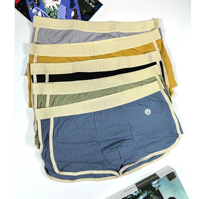 5PCS/Pack Fashion Dopamine 100% Cotton Solid Striped Men's Underpants Breathable Mesh Pouch Panties High Elastic Men Underwear — image 20