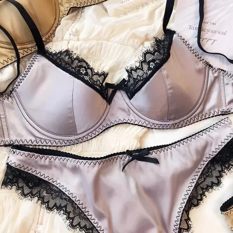 French Thin Cup Lingerie Set Lace Push Up Bra Fashion Women Silk Fabric Underwear High Quality Intimates Bras and Panties