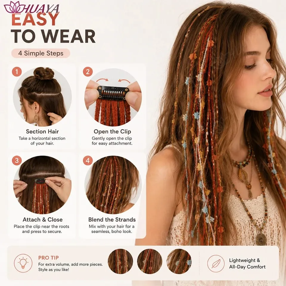 Synthetic Colorful Clip-in Hair Extension Boho Yarn Dreadlock Braids Festival Party Hair Accessories para sa mga Babae — image 5