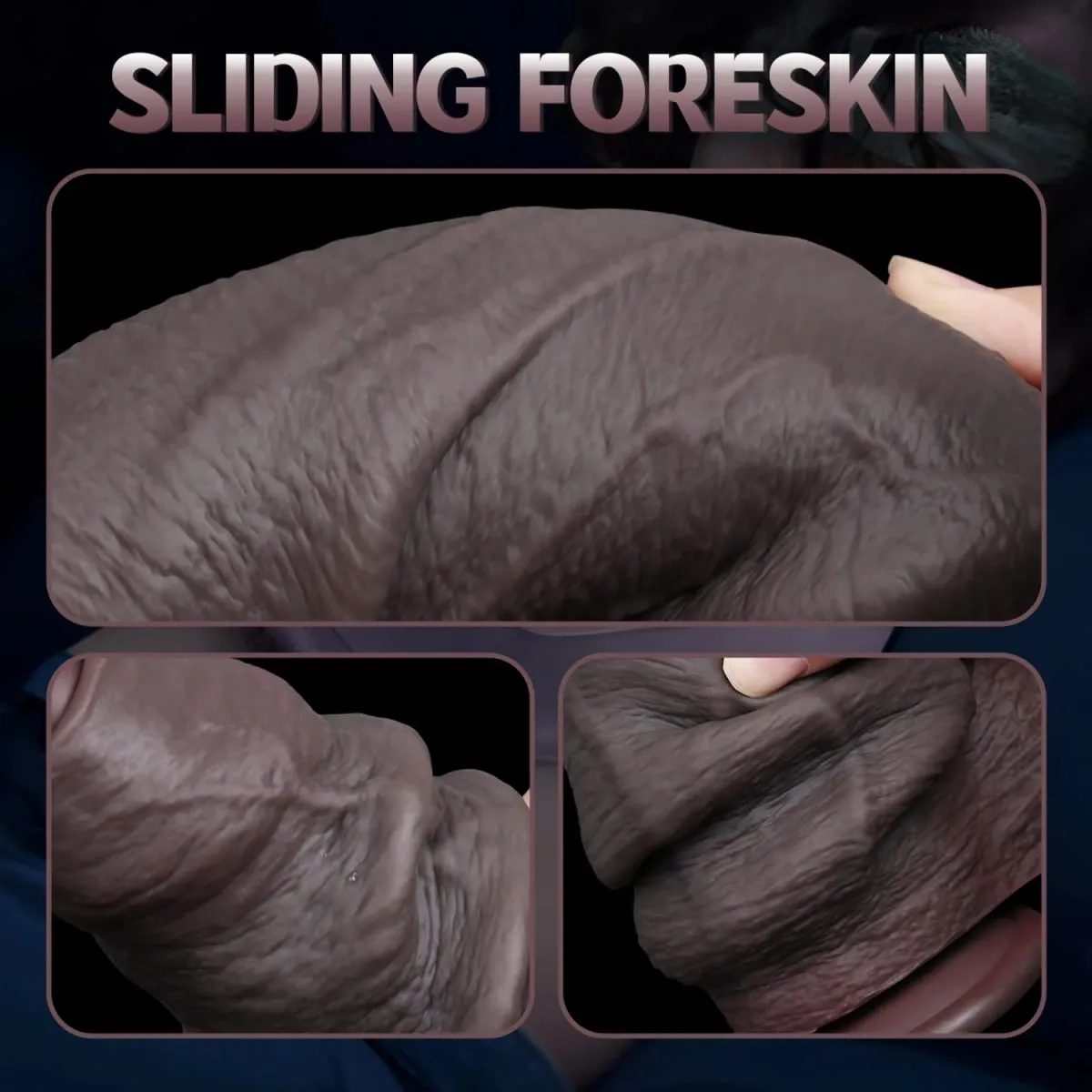 Realistic Silicone Dildo Black Soft Penis Sliding Foreskin Cock Male Genitals Vaginal Masturbation Suction Cup Dick Anal Sex Toy — image 4