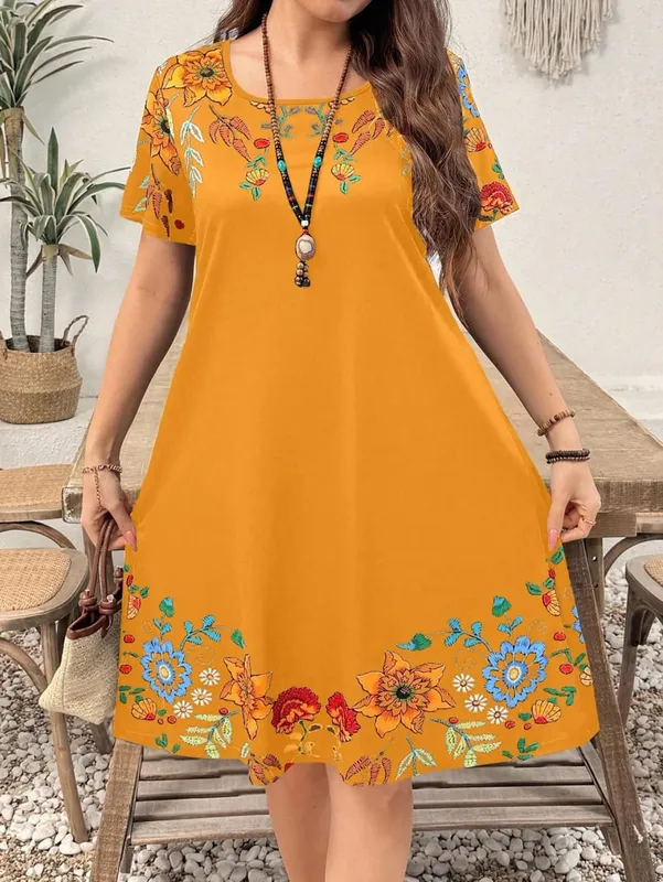 Summer Casual Floral Print Women's Dress Fashion Short Sleeve Mini Dress Beach Vacation Dress Y2k Ladies Clothes Dresses Clothes — image 10