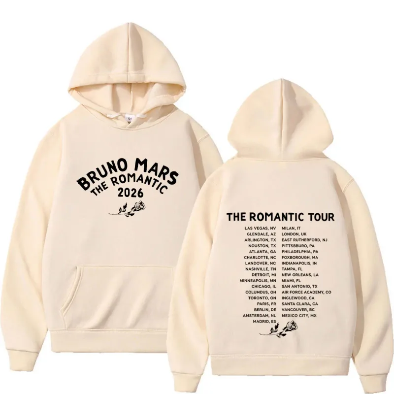 Bruno Mars The Romantic Tour 2026 Print Hoodie Man Woman Fashion Pullover Long Sleeves Loose Casual Hip-hop Harajuku Sweatshirts
