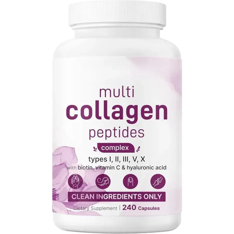 Multi Collagen Peptides Kapsler med Biotin Vitamin C og Hyaluronsyre Indeholder æg og fisk 240 kapsler
