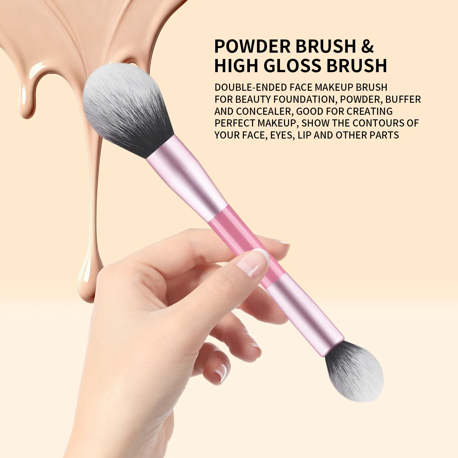4Pcs Pink Double-Ended Makeup Brushes Set Easy Grip Plastic Handle Eyeshadow & Loose Powder Brushes