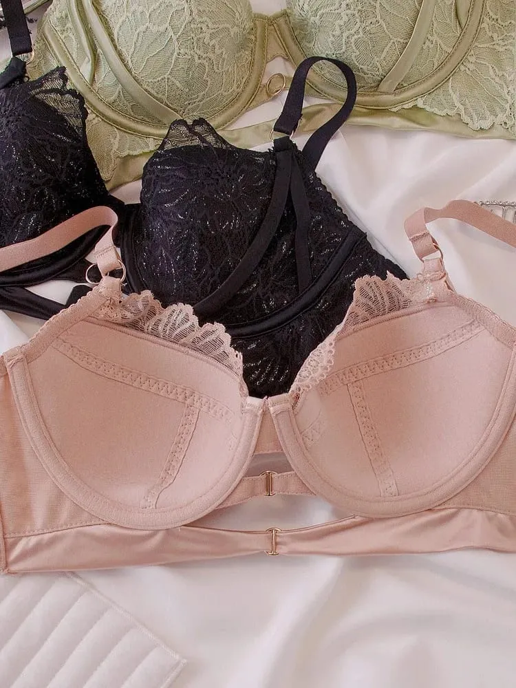 ชุดชั้นใน Balconette ชุดลูกไม้ฝรั่งเศส - Underwire Lift Support สำหรับ Petite Delicate Sheer Bralette Tushy สบายเซ็กซี่ Lace Trim