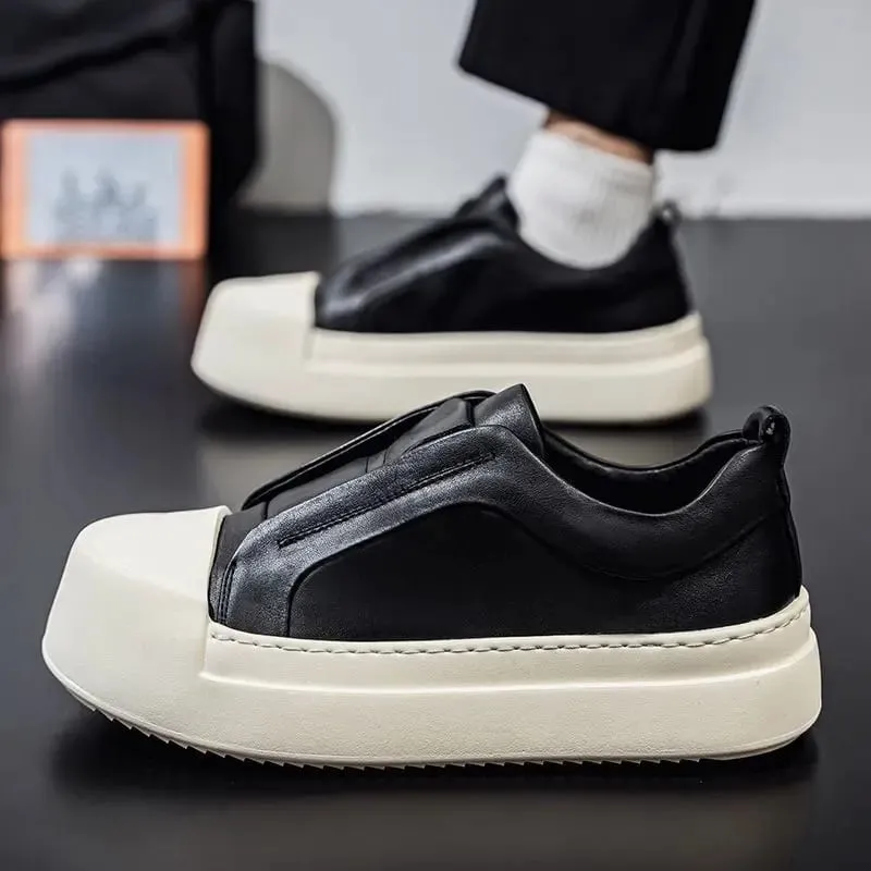 Retro brązowe buty męskie ze skóry PU lekka platforma z gumką codzienne trampki modne buty do chodzenia po ulicy wysokiej jakości — image 7