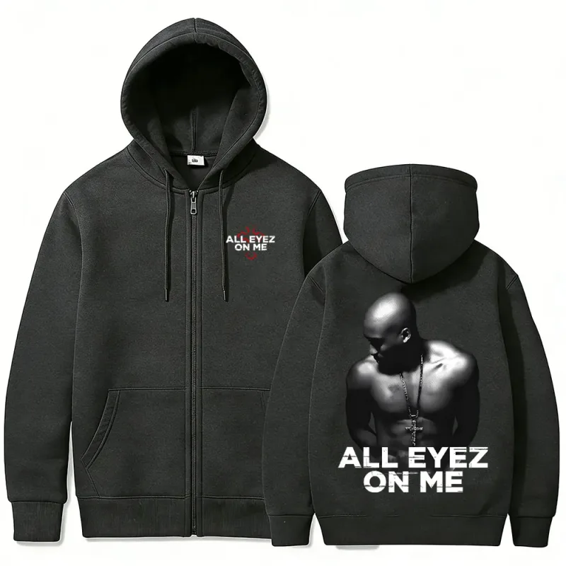 Rapper Tupac 2pac All Eyez on Me Cross Zipper Hoodie Herr Kvinnor Hip Hop Mode Zip Up Huvtröjor Herr Casual Oversized Streetwear — image 8