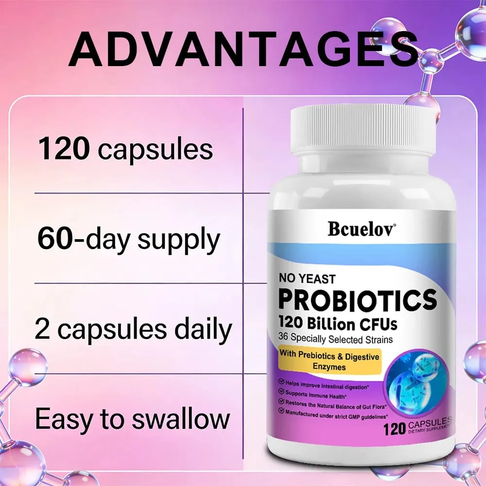 Probiotics 120 Billion CFU 36 Strains + Prebiotics + Digestive Enzymes Gut Digestion & Immune System Support Regulates Mood — image 6