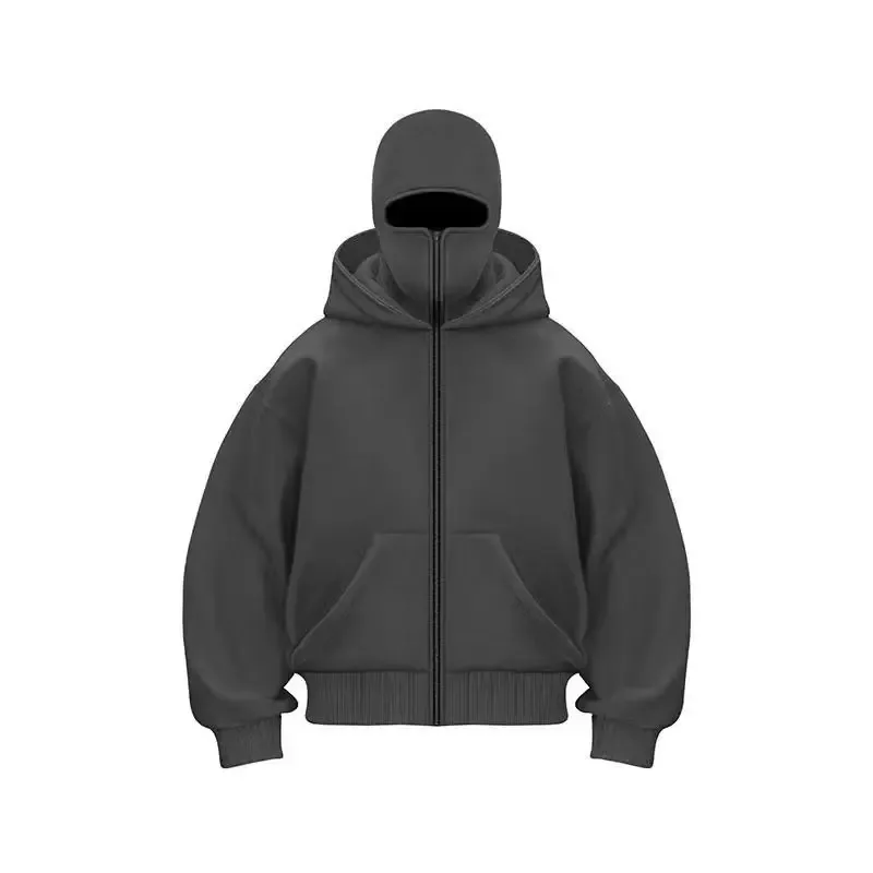Men and Women Balaclava Y2K Gothic Harajuku Winter New Item Double Hooded Sweatshirt Men's Hooded Mask Zipper Sportswear — image 7