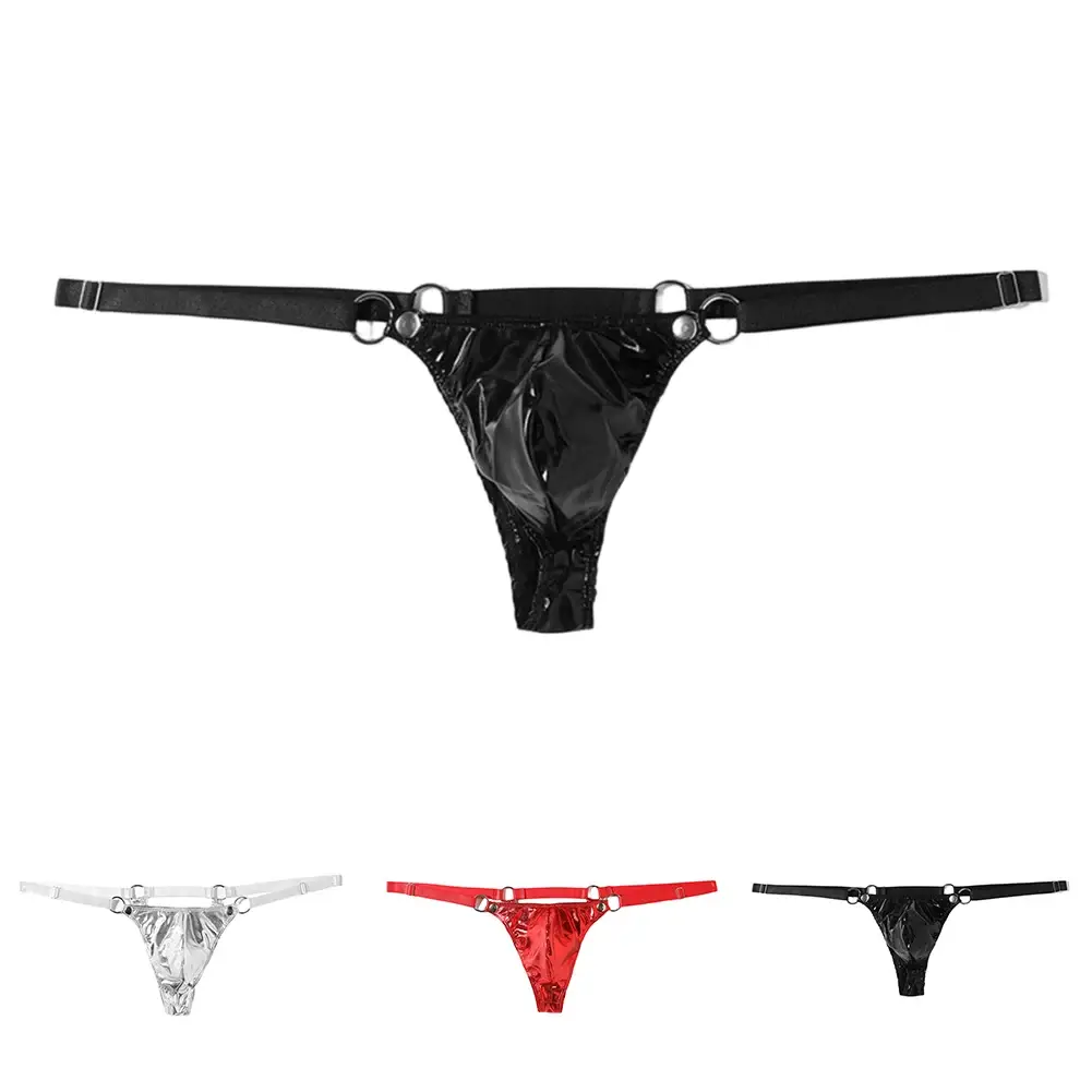 String en cuir verni pour hommes, 1 pièce, string Sexy, dos en V, anneau bas, poche bombée, Lingerie, sous-vêtements Gay Sissy, vêtements de club chauds
