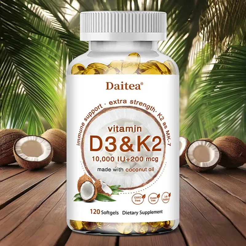 2-in-1 Vitamin D3 K2 Supplement Softgel 10000 IU VIT D3 + 200 MCG Vitamin K2 Support Calcium Absorption in Bones — image 1