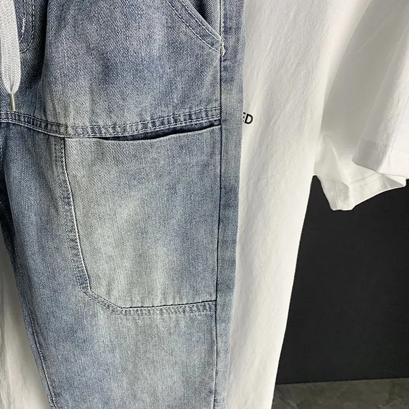 Novo outono de luxo streetwear coreano harajuku estiramento fino sólido denim casual calças lápis calças jeans baggy calças de carga