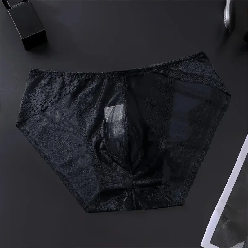 Men Ice Silk Lace Underwear 3D Convex Bag Plus Size Sexy Lingerie Calzoncillos Hombre Tangas Breathable Male Sleepwear — image 10