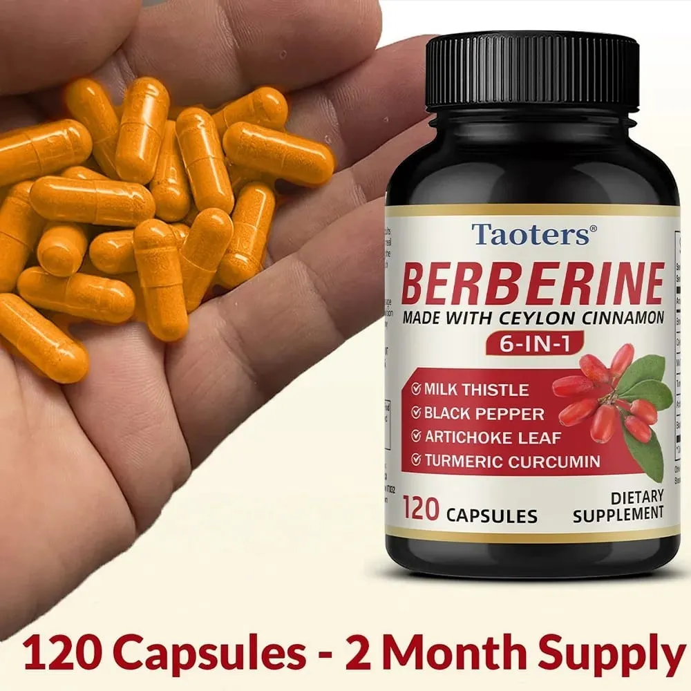 6 in 1 Supplement Berberine with Ceylon Cinnamon Turmeric Milk Thistle Artichoke Black Pepper Support Digestive Liver Health
