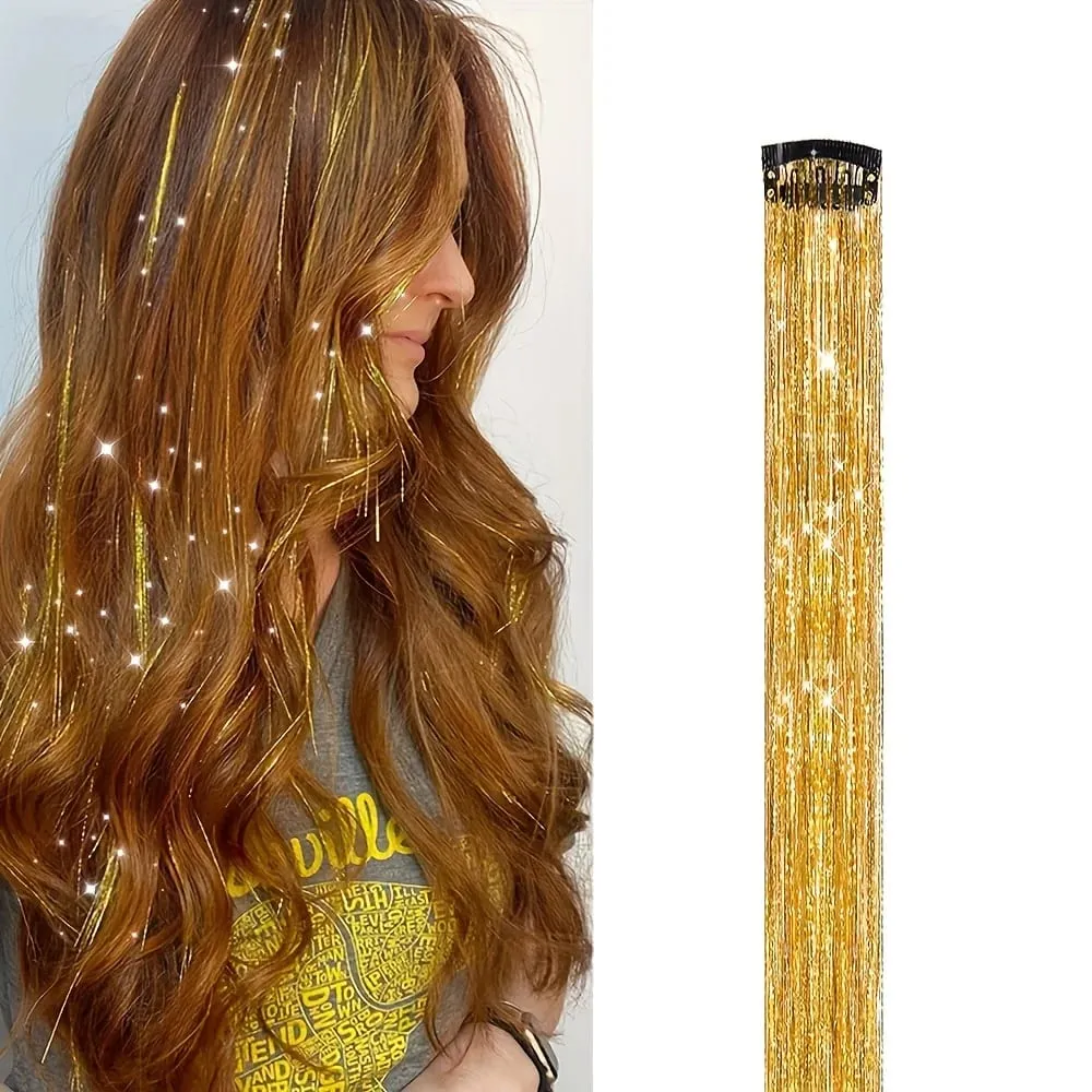 Hair Tinsel Clip in Rainbow Hair Accessories 24 Inch Fairy Hair Tinsel Kit for Women Glitter Extensions Synthetic for Christmas — image 8