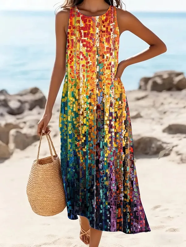 Women's Casual Dress with a Round Neck Sleeveless Featuring Paisley Pattern Print Leisure Bohemian Trendy V-neck Ankle-length — image 12