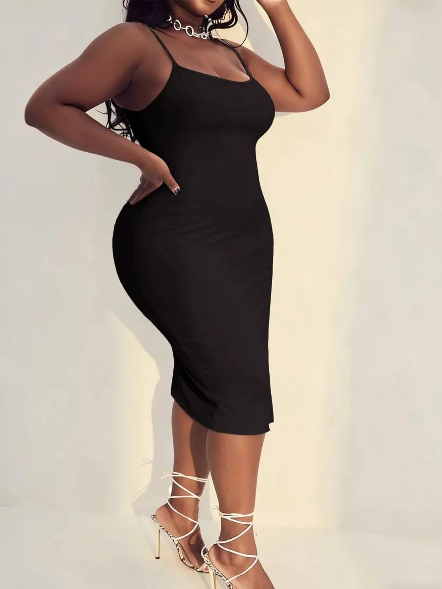 Plus Size Royal Blue Adjustable Spaghetti Strap Bodycon Mini Cami Dress — image 3