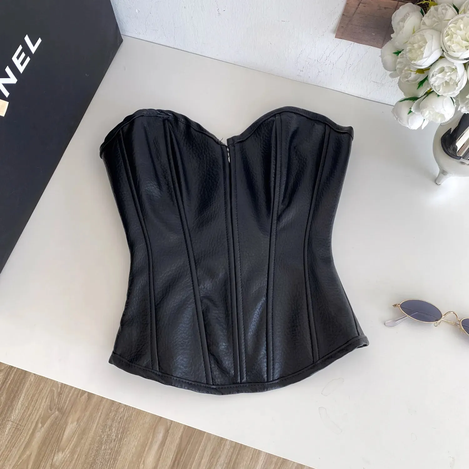 Sexy Pu Slim Tube Top Chic Strapless Crop Top Korean Fashion Corset Bustier Camis Women Tank Top — image 11
