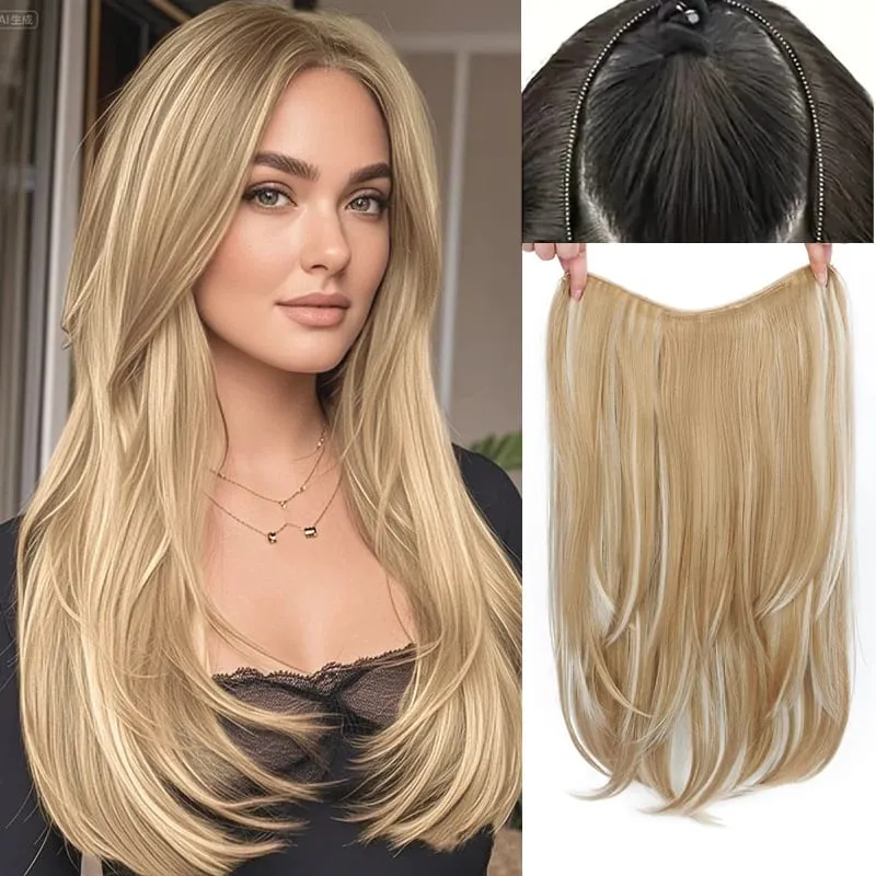 22Inch Synthetic V-Shaped Long Straight Layered Hair Extension Fluffy Increase Natural Invisible Hairpiece Wig for Women — image 13
