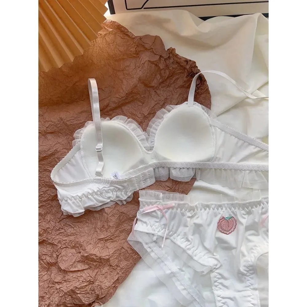 Japanese Kawaii Sweet Lingerie Set French Sheer Mesh Thin Wireless Triangle Cup Bra Panties Set Soft No Underwire 32‑38 Bra Set — image 3
