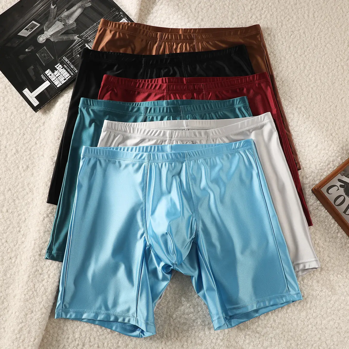 Mens Underwear Boxers Man Solid Slim Ice Silk Extended Leg Boxer Shorts Ropa Middle Waist Sports Panties Male Underpants M-XXL