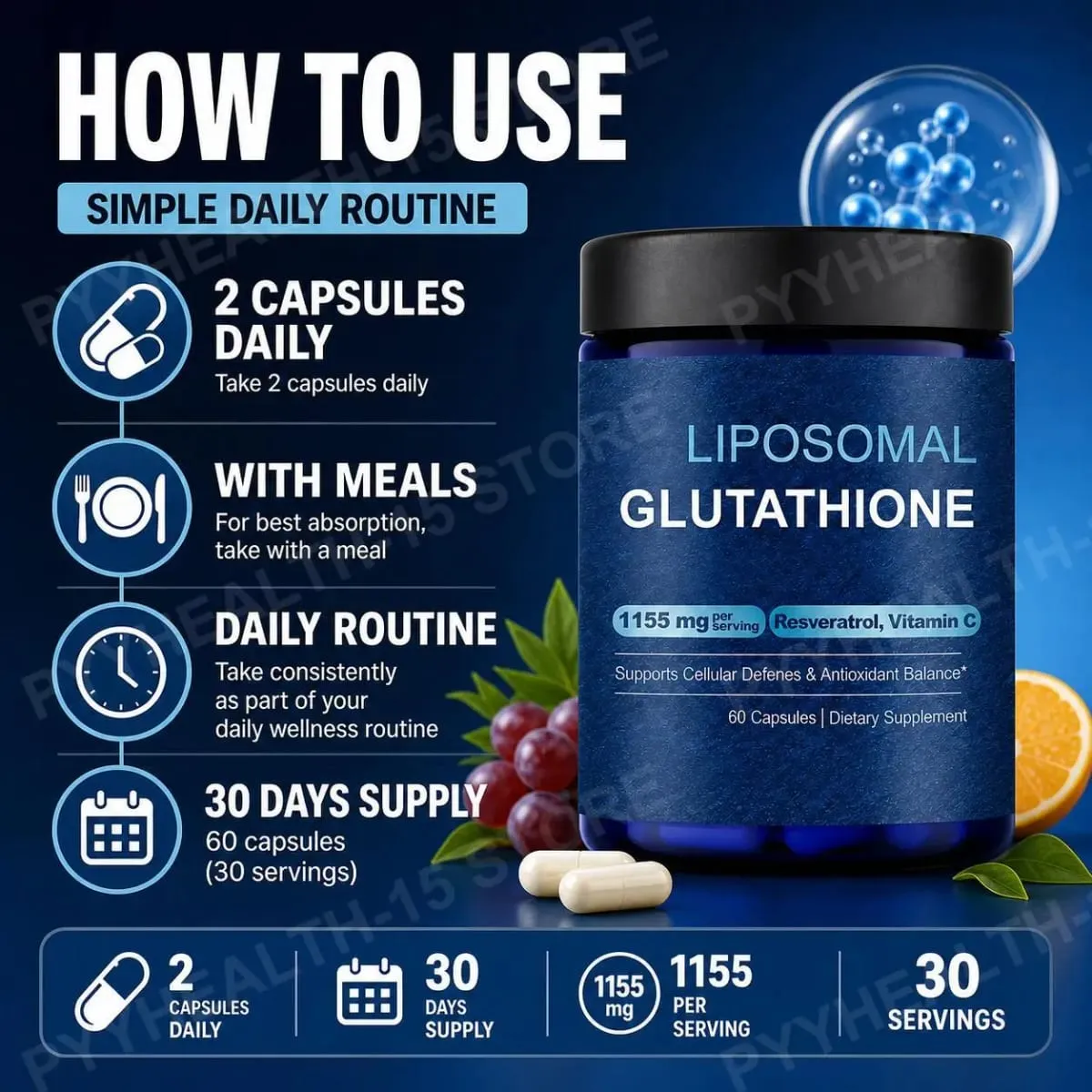 Liposomal Glutathione Capsules with Resveratrol and Vitamin C for Antioxidant Balance and Cellular Defense Support 60 Capsules — image 5