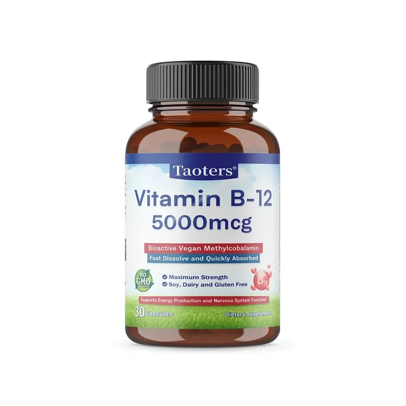 Vitamin B12 Capsules 5000 Mcg Bioactive Vegan Methylcobalamin Supports Energy Production and Nervous System Function