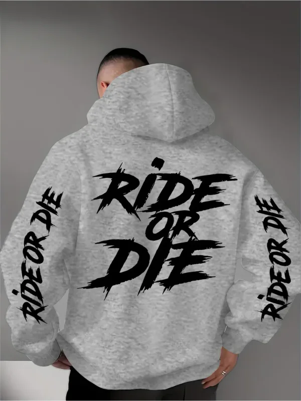 Men's Ride Or Die Graphic Hoodie Sweatshirt Oversized Streetwear Sportswear Pullover Casual Autumn Winter Hooded Top — image 5