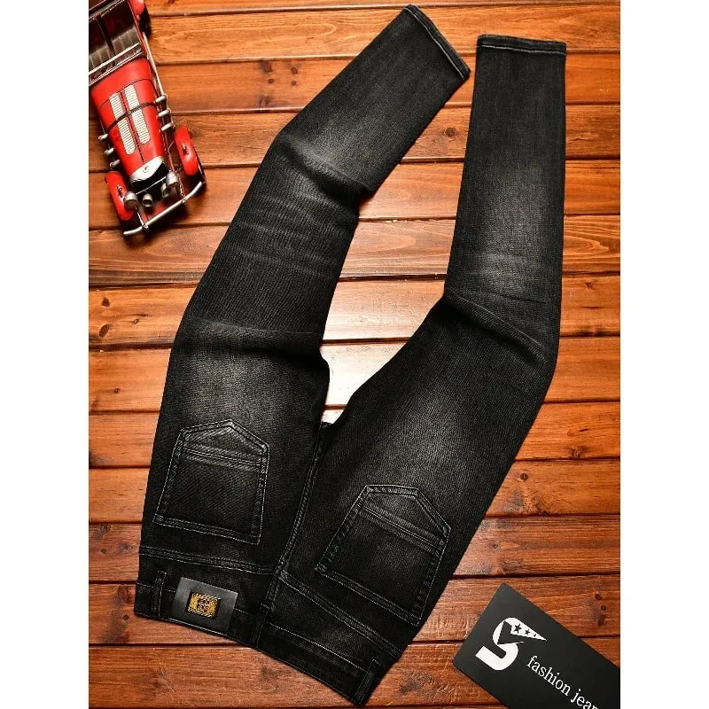 Street Designer Fashion Men Jeans High Quality Retro Black Stretch Slim Fit Hole Ripped Jeans Men Hip Hop Vintage Denim Pants — image 6