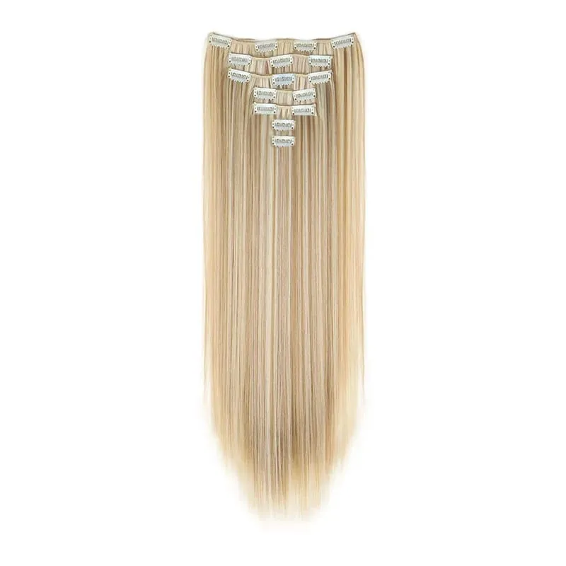 Long Straight Hairstyle 16 Clips 7 Pcs/Set Hair Extensions Natural Synthetic Blonde Black Hairpieces Heat Resistant For Women Kp — image 17