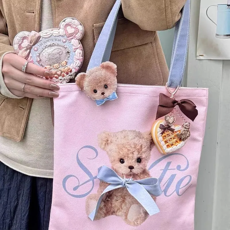 Flor sabe kit de maquiagem querida urso corretivo paleta seda cetim blush lábio geléia espelho clipe de cabelo saco de maquiagem mini pó conjunto — image 4