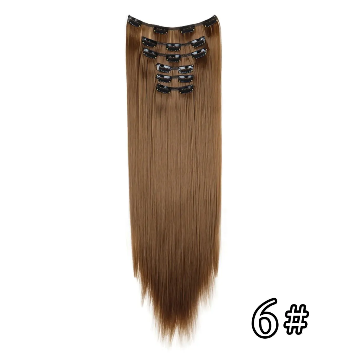 24 Inch Synthetic Clip in Hair Extensions Long Straight Heat Resistant Fiber Hairpiece for Party Cosplay Daily Wear Blonde Black