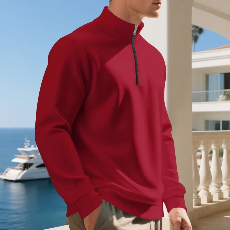 2026 New Fleece Lined Half Zip Sweatshirt for Men, Autumn Winter Solid Color Plus Size Casual Pullover Hoodie Daily Leisure Wear