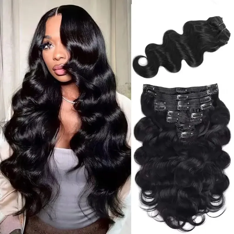 Clip in Body Wave Hair Extensions for Black Women Real Unprocessed Virgin Human Hair Clip in Extensions #1B/#2 Brown Color 120g