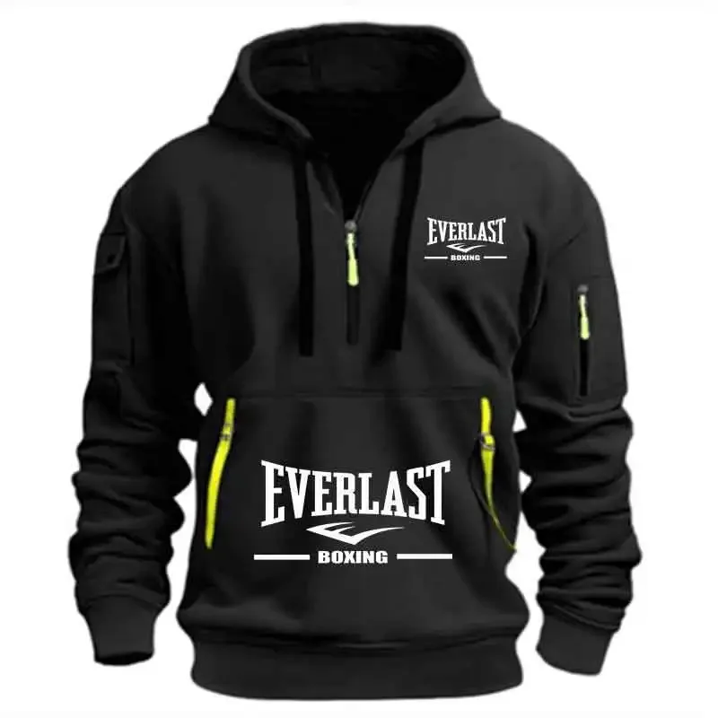 Men's Fashion Casual Hoodie Multi-pocket Sports Long-sleeve Sweatshirt Up Down Print Warm Half Zip Hooded Fitness Pullover Good — image 1