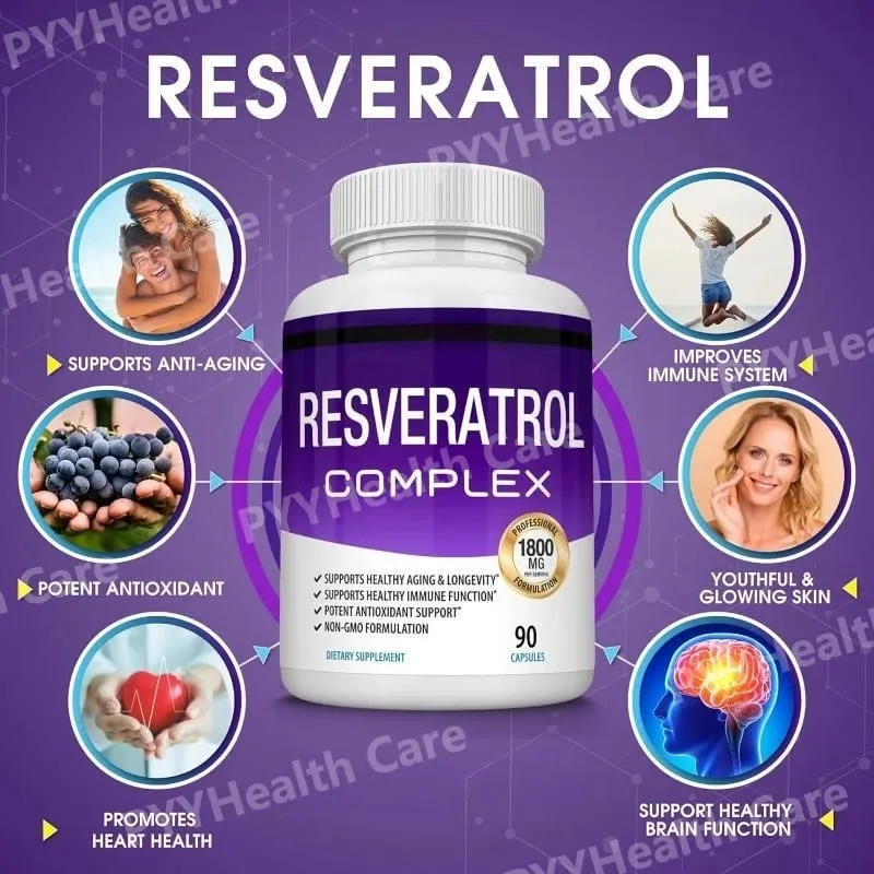 Resveratrol Supplement 1800 Mg Antioxidant Complex for Healthy Aging Health Support Immune System for Men Women 90 Capsules — image 2