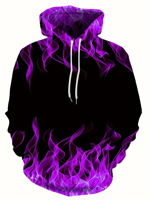 Sweat à capuche imprimé flamme créative 3D pour hommes, pull Cool, surdimensionné, vêtements Harajuku Y2k, printemps-automne, 2024