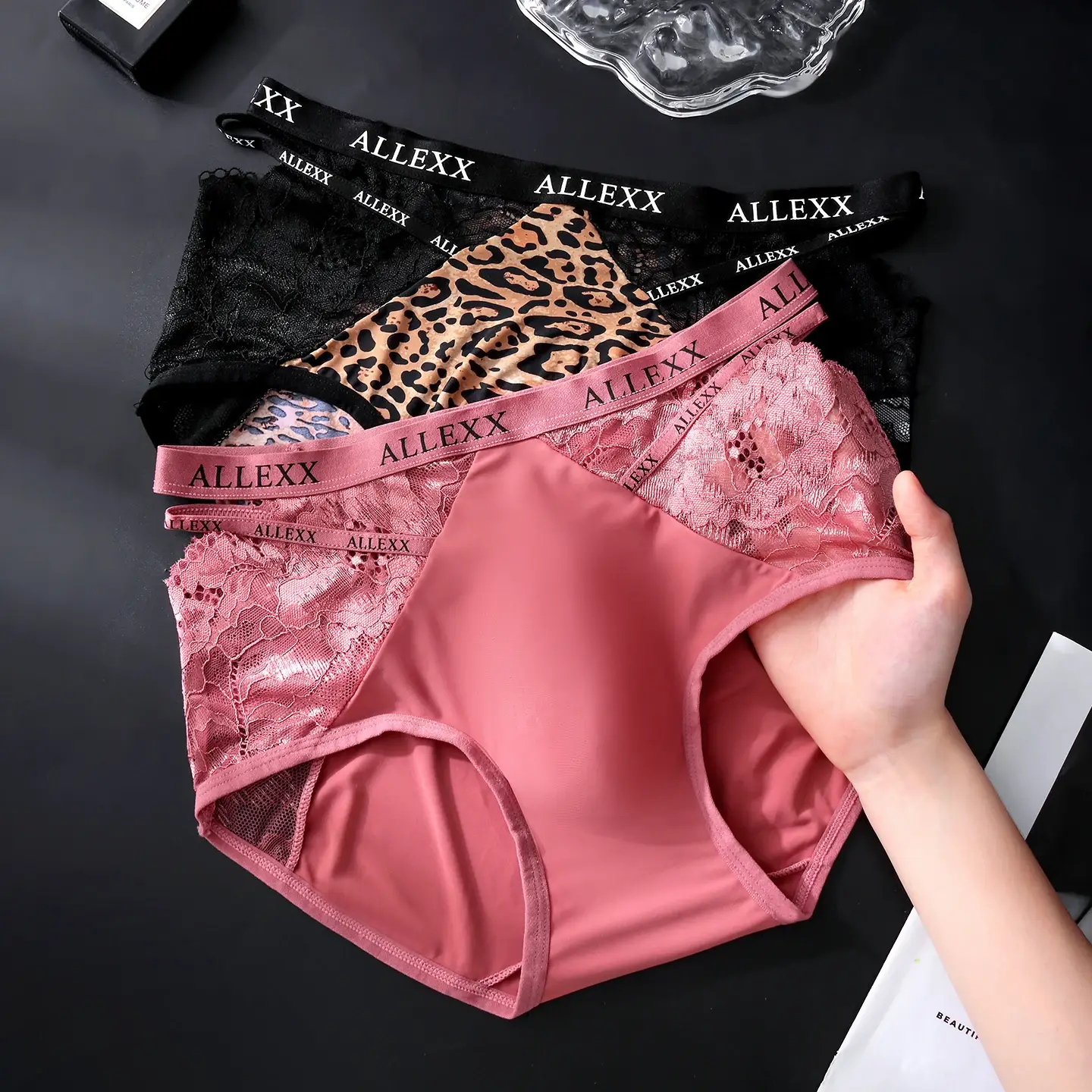 Male Glossy Satin Triangle Briefs Floral Lace Mesh Splice High Waist Elastic Letter Band Soft Breathable Men Underwear — image 2