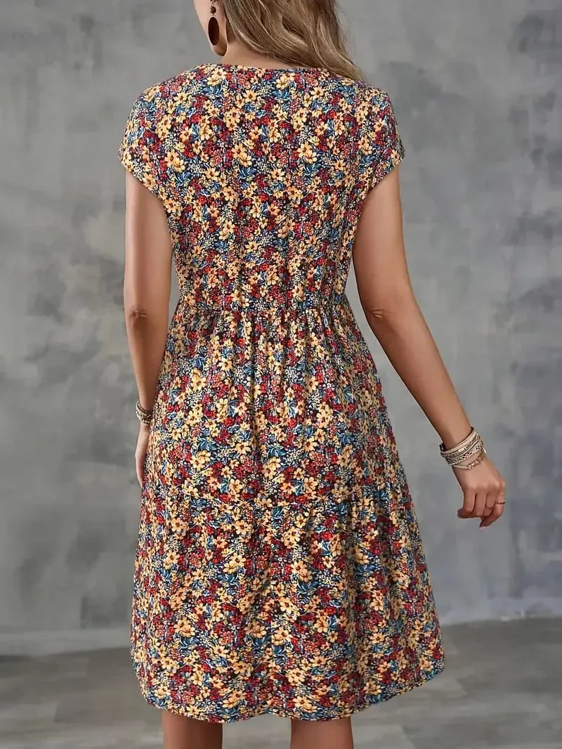 Women's Summer Floral Print Short-Sleeved Round Neck Dress Casual Loose Vacation Style Dress — image 2