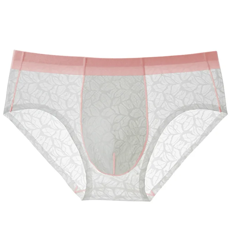 ผู้ชายผ้าไหมน้ำแข็ง Ultra-thin ชุดชั้นในลูกไม้ Jacquard Breathable Pantie 3D Bulge POUCH โปร่งใสตาข่ายชุดชั้นใน — image 1