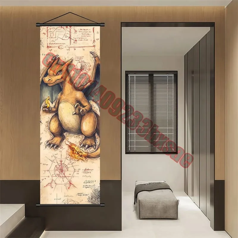 Printed Pokemon Poster Anime Wall Artwork Gengar Pictures Charizard Painting Canvas Pikachu Hanging Scrolls Home Room Decor