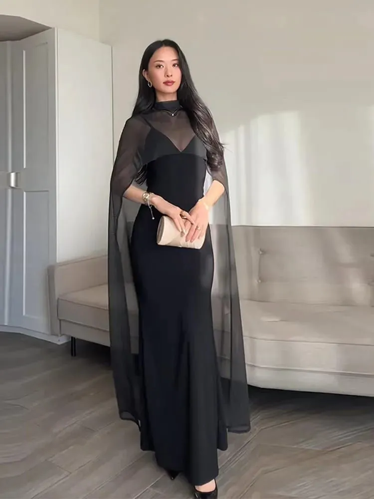 Przezroczysta peleryna damskie suknie wieczorowe elegancka, szczupła dekolt w serek bez pleców, bez rękawów, biodrowa sukienka dla kobiety 2026 Lady Party Vestidos