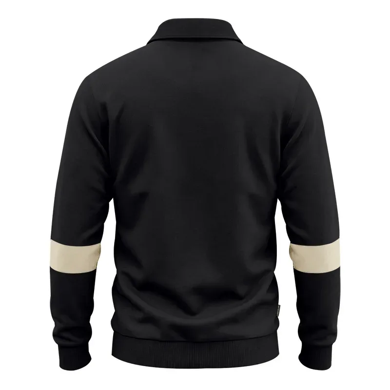 Men Lapel Polo Sweatshirt, Color Block Long Sleeve Pullover, Loose Solid Casual Top for Spring Autumn Daily Outfit — image 22